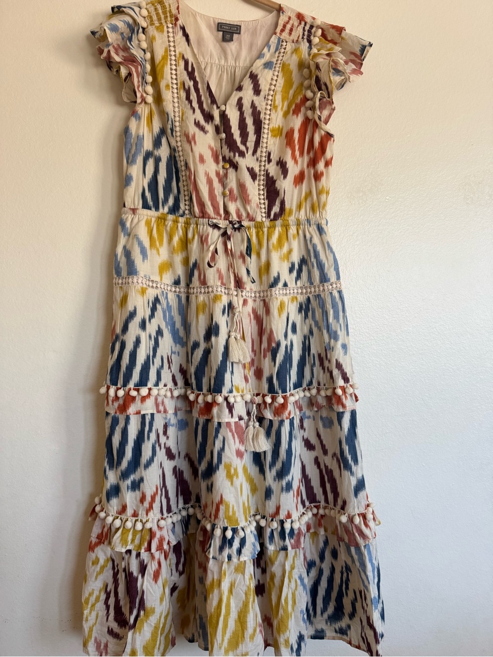 J. Crew Point Sur Multicolor Maxi Dress with Tassel Detail Boho